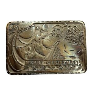 Vintage 1995 Virginia Metalcrafters Brass Santa Sleigh Merry Christmas Trivet VM